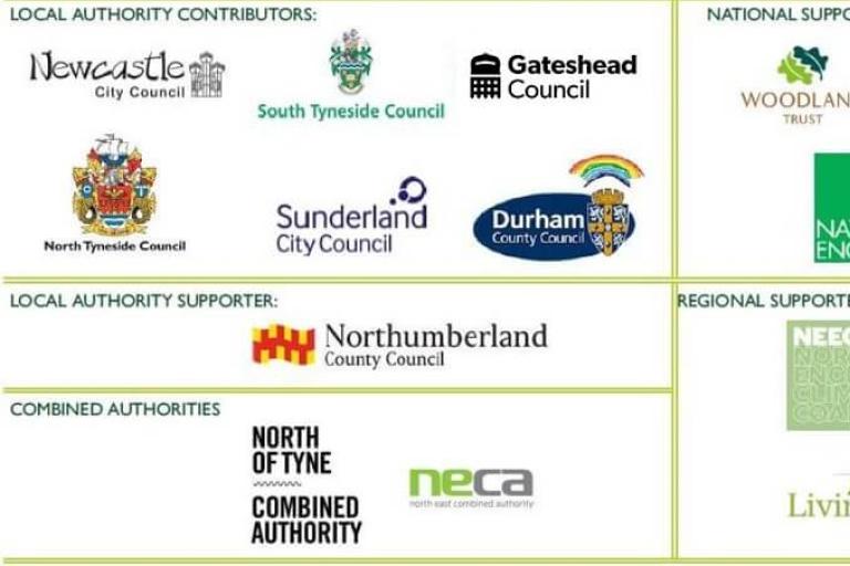 Logos of all the organisations involved in the North East Community Forest Partnership